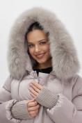Оптом Куртка зимняя женская с мехом и капюшоном тренд светло-коричневого цвета 7737SK, фото 8
