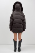 Оптом Куртка зимняя женская с мехом и капюшоном тренд темно-коричневого цвета 7737TK, фото 10
