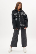Оптом Джинсовая куртка женская оверсайз темно-серого цвета 7738TC, фото 11