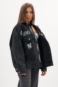 Оптом Джинсовая куртка женская оверсайз темно-серого цвета 7738TC в Казани, фото 6