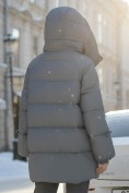 Оптом Куртка зимняя женская с большим капюшоном модная темно-серого цвета 7739TC, фото 2