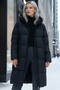 Оптом Пальто зимнее утепленное с капюшоном женское черного цвета 7741Ch, фото 5