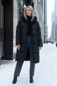 Оптом Пальто зимнее утепленное с капюшоном женское черного цвета 7741Ch, фото 4