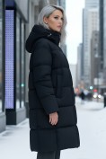Оптом Пальто зимнее утепленное с капюшоном женское черного цвета 7741Ch, фото 2