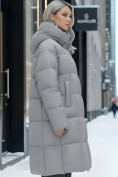 Оптом Пальто зимнее утепленное с капюшоном женское серого цвета 7741Sr, фото 3