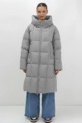 Оптом Пальто зимнее утепленное с капюшоном женское серого цвета 7741Sr, фото 4