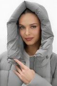 Оптом Пальто зимнее утепленное с капюшоном женское серого цвета 7741Sr, фото 8
