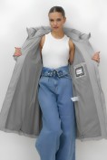 Оптом Пальто зимнее утепленное с капюшоном женское серого цвета 7741Sr, фото 9