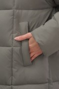 Оптом Пальто зимнее утепленное с капюшоном женское темно-серого цвета 7741TC, фото 12