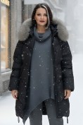 Оптом Пальто зимнее утепленное с мехом и капюшоном тренд черного цвета 7745Ch, фото 2