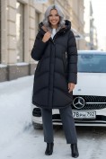 Оптом Пальто зимнее утепленное с капюшоном женское черного цвета 7747Ch, фото 5