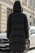 Оптом Пальто зимнее утепленное с капюшоном женское черного цвета 7747Ch, фото 2