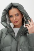 Оптом Пальто зимнее утепленное с капюшоном женское цвета хаки 7747Kh, фото 11