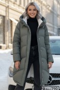 Оптом Пальто зимнее утепленное с капюшоном женское цвета хаки 7747Kh, фото 5