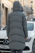 Оптом Пальто зимнее утепленное с капюшоном женское цвета хаки 7747Kh, фото 3