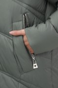 Оптом Пальто зимнее утепленное с капюшоном женское цвета хаки 7747Kh, фото 8