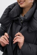 Оптом Пальто зимнее утепленное с капюшоном женское черного цвета 7748Ch, фото 15