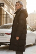 Оптом Пальто зимнее утепленное с капюшоном женское черного цвета 7748Ch, фото 3