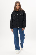 Оптом Джинсовая куртка женская оверсайз черного цвета 7752Ch в Казани, фото 4