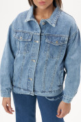 Оптом Джинсовая куртка женская оверсайз синего цвета 7752S, фото 17