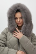 Оптом Пальто зимнее утепленное с мехом и капюшоном тренд коричневого цвета 7753K, фото 15