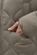 Оптом Пальто зимнее утепленное с мехом и капюшоном тренд темно-коричневого цвета 7753TK, фото 11