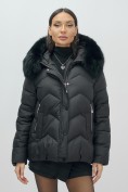 Оптом Куртка зимняя женская с мехом и капюшоном тренд черного цвета 7759Ch, фото 2