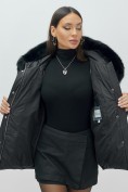 Оптом Куртка зимняя женская с мехом и капюшоном тренд черного цвета 7759Ch, фото 8