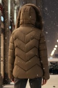 Оптом Куртка зимняя женская с мехом и капюшоном тренд коричневого цвета 7759K, фото 2