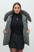 Оптом Куртка зимняя женская с мехом и капюшоном тренд темно-серого цвета 7759TC, фото 7