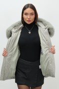 Оптом Куртка зимняя женская с мехом и капюшоном тренд светло-зеленого цвета 7759ZS, фото 8
