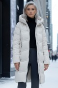 Оптом Пальто зимнее утепленное с капюшоном женское бежевого цвета 7779B, фото 3