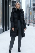 Оптом Пальто зимнее утепленное с капюшоном женское черного цвета 7779Ch, фото 5