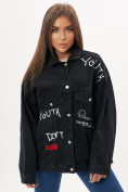 Оптом Джинсовая куртка женская оверсайз черного цвета 7783Ch в Казани, фото 3