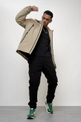 Оптом Куртка молодежная мужская весенняя с капюшоном бежевого цвета 803B, фото 13