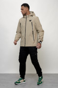 Оптом Куртка молодежная мужская весенняя с капюшоном бежевого цвета 803B, фото 6