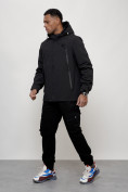 Оптом Куртка молодежная мужская весенняя с капюшоном черного цвета 803Ch, фото 2