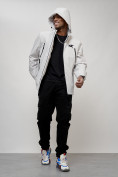 Оптом Куртка молодежная мужская весенняя с капюшоном светло-серого цвета 803SS, фото 7