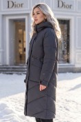 Оптом Пальто утепленное стеганное зимнее с капюшоном женское темно-серого цвета 805_1TC, фото 2