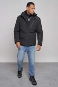 Оптом Куртка зимняя молодежная мужская с капюшоном черного цвета 8320Ch в Казани, фото 10