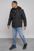 Оптом Куртка зимняя молодежная мужская с капюшоном черного цвета 8320Ch в Казани, фото 12