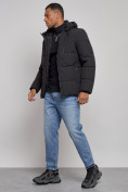 Оптом Куртка зимняя молодежная мужская с капюшоном черного цвета 8320Ch в Казани, фото 3