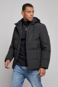 Оптом Куртка зимняя молодежная мужская с капюшоном черного цвета 8320Ch в Казани, фото 9