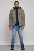 Оптом Куртка зимняя молодежная мужская с капюшоном цвета хаки 8320Kh в Сочи