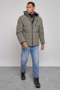Оптом Куртка зимняя молодежная мужская с капюшоном цвета хаки 8320Kh в Алма-Ате, фото 11