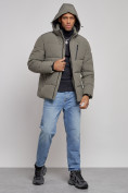 Оптом Куртка зимняя молодежная мужская с капюшоном цвета хаки 8320Kh в Иркутске, фото 5