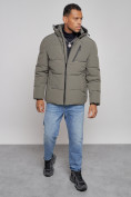 Оптом Куртка зимняя молодежная мужская с капюшоном цвета хаки 8320Kh в Волгоградке, фото 9