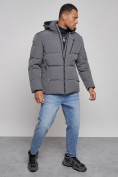 Оптом Куртка зимняя молодежная мужская с капюшоном темно-серого цвета 8320TC, фото 12
