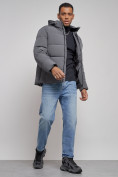 Оптом Куртка зимняя молодежная мужская с капюшоном темно-серого цвета 8320TC, фото 14