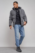 Оптом Куртка зимняя молодежная мужская с капюшоном темно-серого цвета 8320TC, фото 15